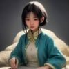 资深编辑金雅琳的侧面工作照，女性编辑在笔记本前专注写作，暖光环境